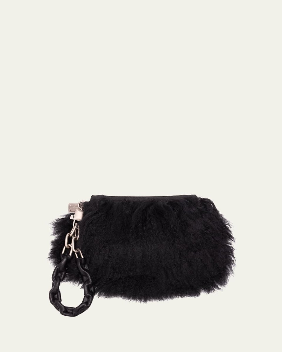 Shearling Wristlet Clutch Bag